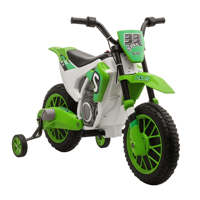 HOMCOM Kids Electric Motorbike, 12V Battery Powered Kids Motorbike for Boys and Girls with Training Wheels, Start-up Button, Pedal, for Ages 3-5 Years - Green