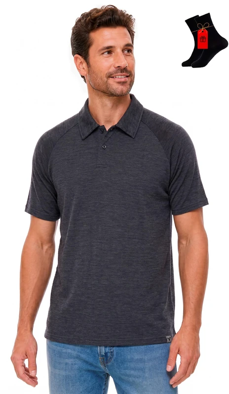 MERINNOVATION Merino Wool Polo Shirt Men - 100% Merino Wool Shirts for Men Short Sleeve Wicking Base Layer, Charcoal-Polo, Medium - Image 1