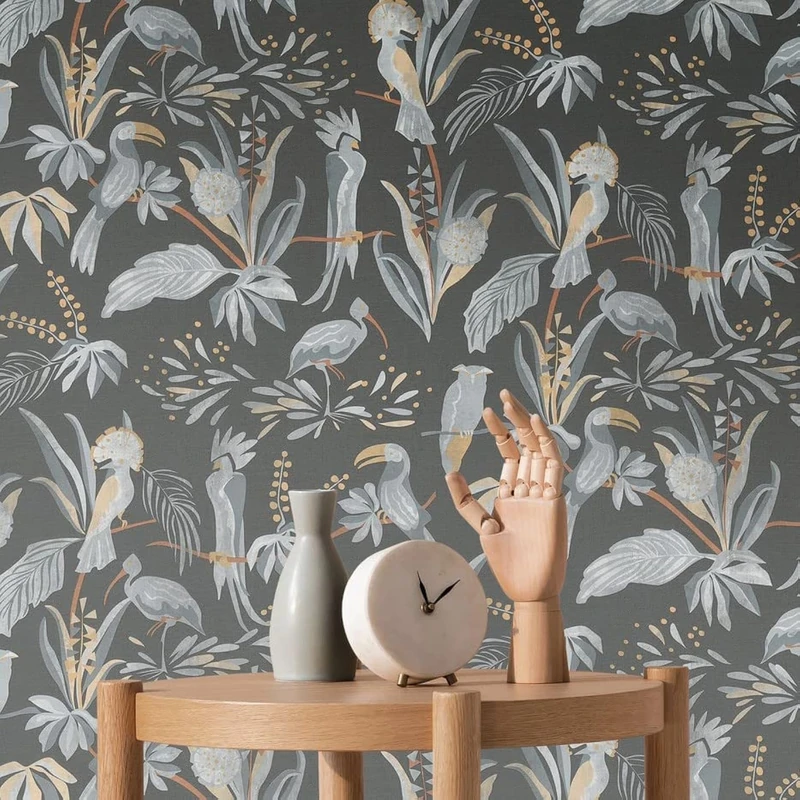 A.S. Création House of Turnowsky 388983 Bird Wallpaper Jungle Wallpaper Non-Woven Wallpaper 10.05 m x 0.53 m Made in Germany Black Grey