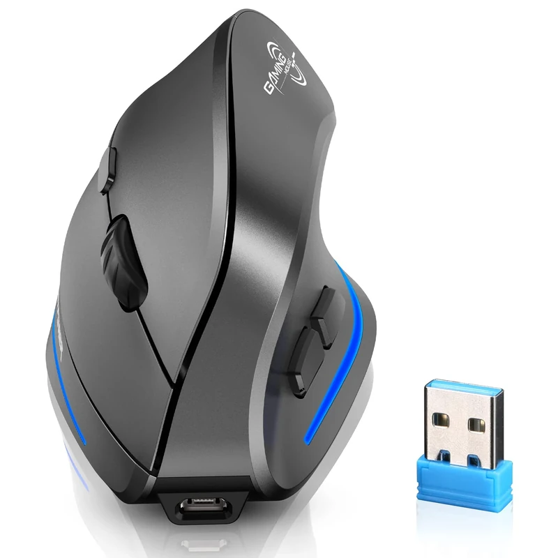 ECHTPower Ergonomic Mouse Wireless,Rechargeable Vertical Mouse Wireless 6 Buttons 1000/1600/2400 DPI, 2.4G Optical USB Upright Mouse for Laptop,Desktop,PC,Macbook - Wireless Mouse Grey