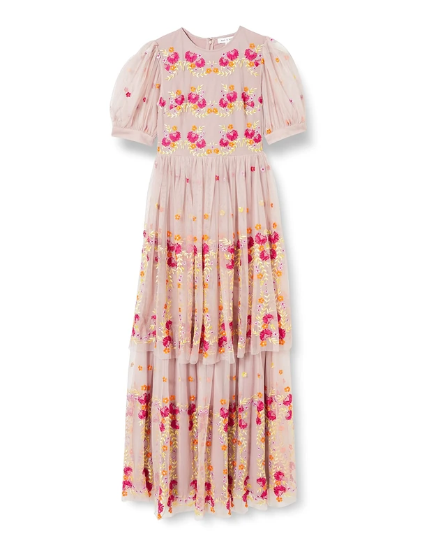 Frock and Frill Women's Floral Embroidered Dress Special Occasion, Blush, 10