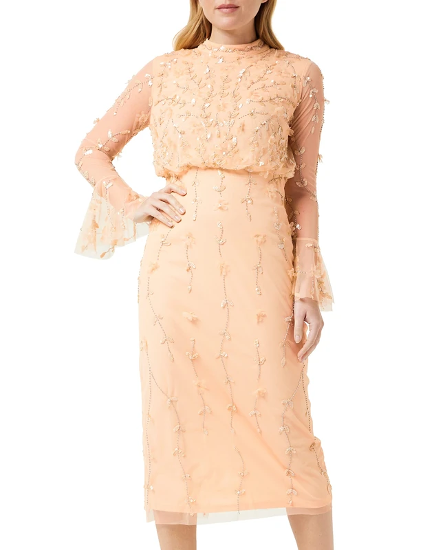 Frock and Frill Women's Embellished Dress Special Occasion, Almond, 6