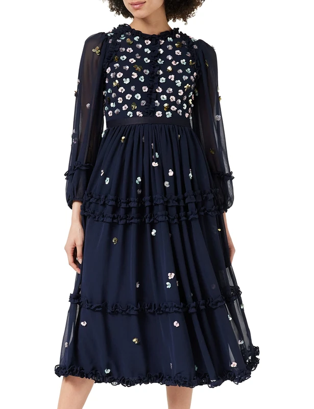 Frock and Frill Women's Embellished Dress Special Occasion, Navy, 6
