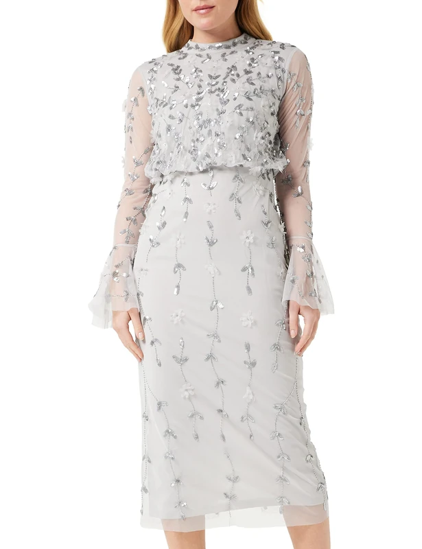 Frock and Frill Women's Embellished Dress Special Occasion, Grey, 8