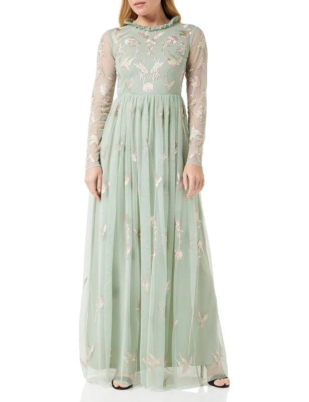 Frock and Frill Women's Floral Embroidered Dress Special Occasion, Sage, 6