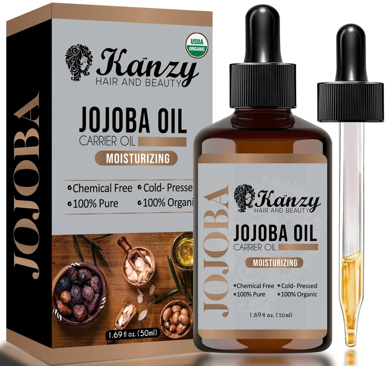 Kanzy Jojoba Oil Organic Cold Pressed 50ml - 100% Pure Jojoba Oil for Hair, Nails, Eyelash & Eyebrow Growth - Vegan & Cruelty-Free for Skin, Face & Body as Carrier, Massage Oil