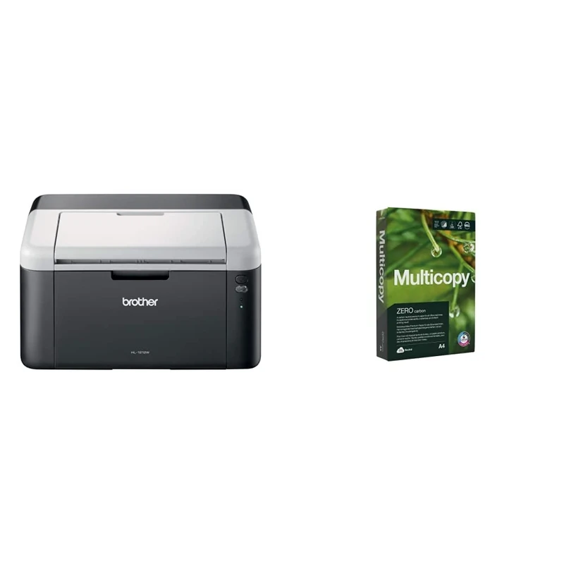 Brother HL-1212W Mono Laser Printer | PC Connected & Wireless | Print | A4 | UK Plug & Multicopy Zero A4 Paper, 80gsm, 500 sheets,Pack of 1