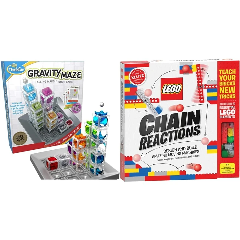 ThinkFun Gravity Maze Falling Marble Challenge Logic Brain Game and STEM Toy for Kids Age 8 Years Up - Easter Gifts & Klutz: Lego Chain Reactions: Design and Build Amazing Moving Machines