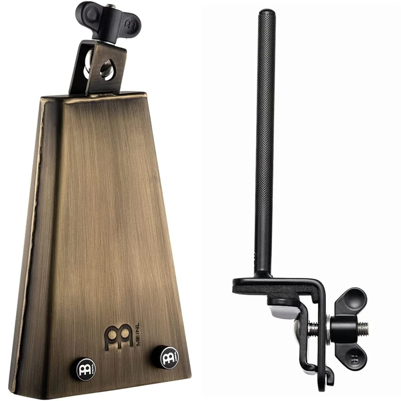 MEINL Percussion Mike Johnston Signature Groove Bell - Vintage Steel Finish (MJ-GB) & Standard Cowbell Bass Drum Holder (MC-STBD)