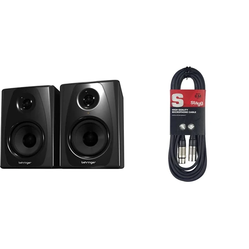 Behringer STUDIO 50USB High-Resolution, 150 Watt Bi-Amped Reference Studio Monitors with USB Input, Compatible with PC and Mac & Stagg SMC6 6 metre standard microphone cable