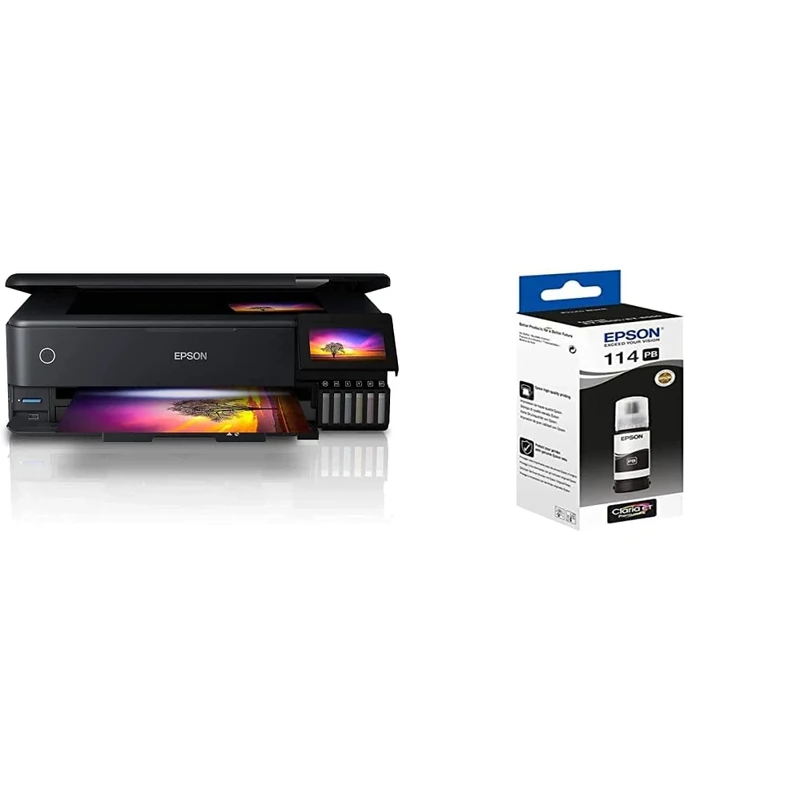 Epson EcoTank ET-8550 A3 Print/Scan/Copy Wi-Fi Photo Ink Tank Printer, With Up To 2 Years Worth Of Ink Included & - 114 EcoTank Photo Black Ink Bottle