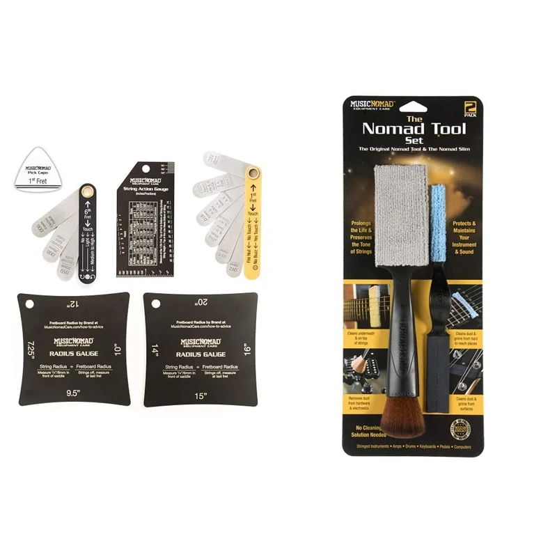 MusicNomad 6 Piece Guitar Setup Gauge Tool Set Plus 24 pg Instructional Booklet and Storage Case & The Nomad Slim