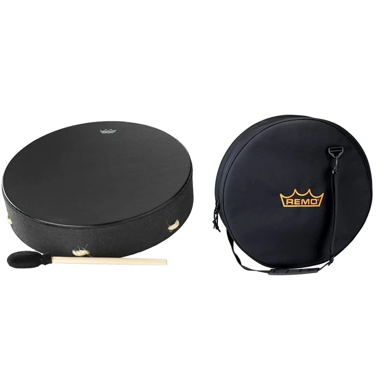 REMO World Percussion Buffalo E1-1316-BE 16" Drum Black Earth & HD-0016-BG Multi Use Handtasche für Trommel