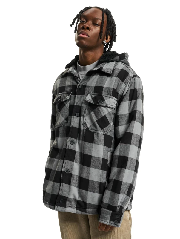 Brandit Lumber Jacket Hooded, Color: blk+charco, Size: L