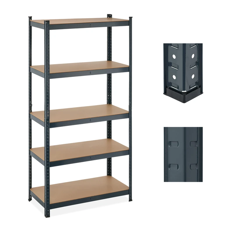 Relaxdays Heavy Duty Shelving Unit, 5 Levels, H x W x D: 180 x 90 x 45 cm, 875 kg Max Load, Metal, MDF, Grey, Steel