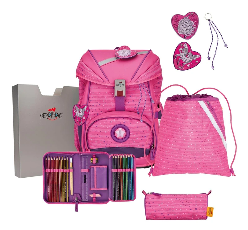 DER DIE DAS Lightweight School Backpack, ErgoFlex Pretty Unicorn Set of 5, Approx. 22 L Volume, Approx. 800 g Weight, Pretty Unicorn, ErgoFlex Set