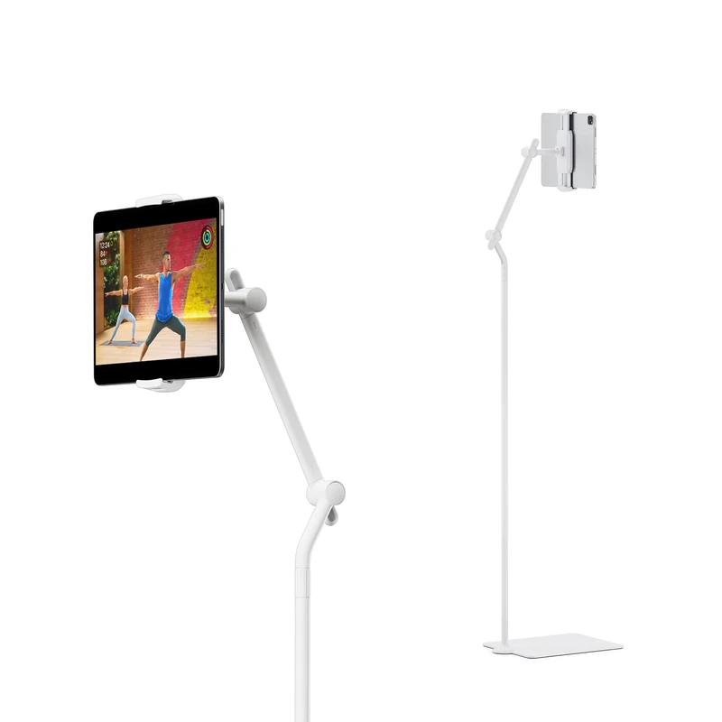Twelve South HoverBar Tower | Multi-Angle Universal Tablet & iPad Floor Stand Holder For Apple Fitness+, Peloton/Stationary Bikes, Exercise and More (White) - Image 1