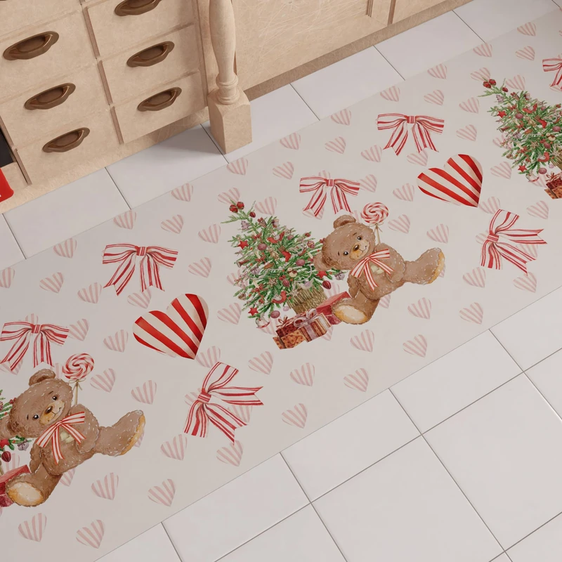 PETTI Artigiani Italiani - Christmas Kitchen Rug, Christmas Kitchen Runner, Non-Slip and Washable Christmas Kitchen Rug, 52x340 cm Teddy Bear Christmas Rug, Made in Italy