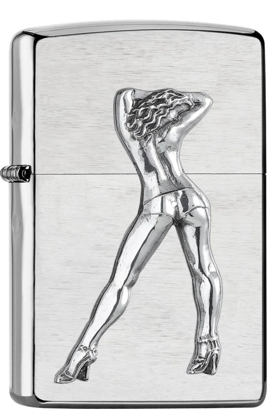 Zippo Windproof Lighter, Go-Go Girl Design – Brushed Chrome, Emblem – Refillable, Reusable, Windproof Design – Comes in Gift Box – Made in USA