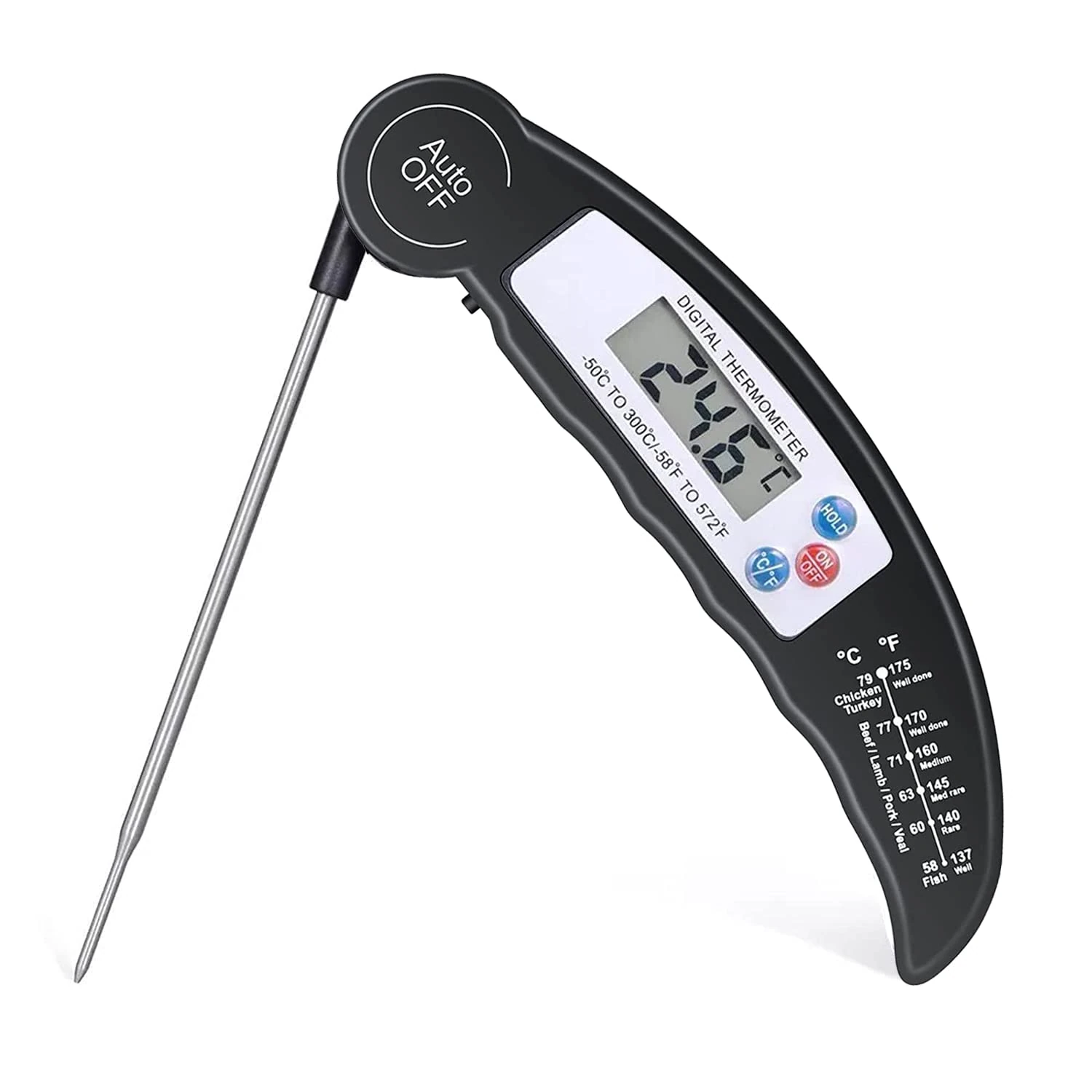 Auroh Food Thermometer with High Accuracy, Digital Cooking Thermometer with Foldable Long Probe + LCD Display, Instant Read Meat Thermometers for Kitchen Cooking, BBQ, Milk