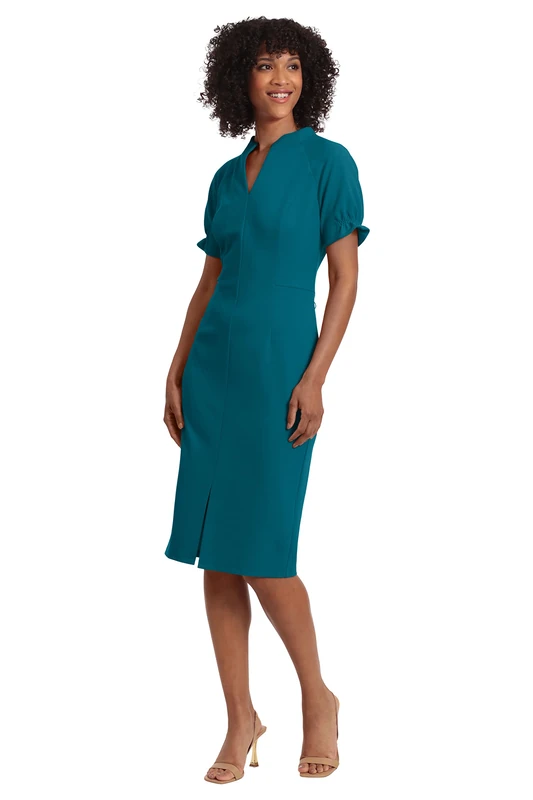 Maggy London Women's Notch Neck Sleek Sheath Dress Office Workwear, Ocean Depths, 18