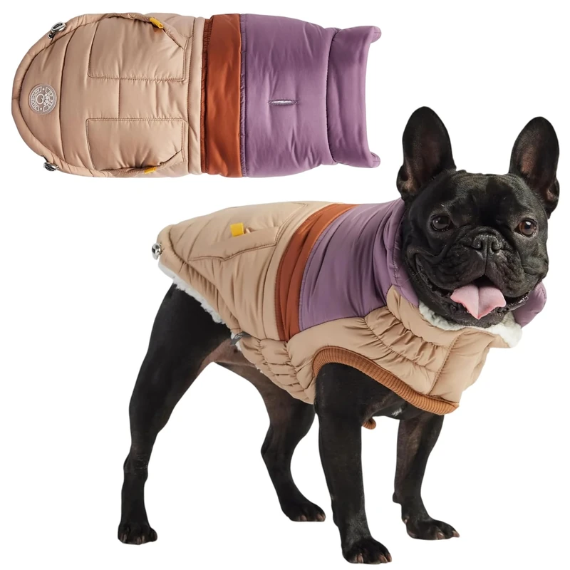 GF Pet Dog Puffer Jacket Elasto-Fit Warm Coat for Dogs Water Repellent Padded Winter Bomber - Sand - XL
