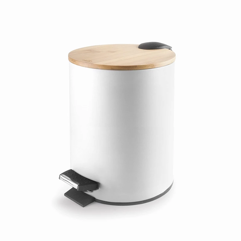 LACOR 63355 Nature White Pedal Bin, Garbage Bin, SoftClosing System, Steel, 20.5 x 27.7 cm, Capacity: 5 litres, White - Image 1
