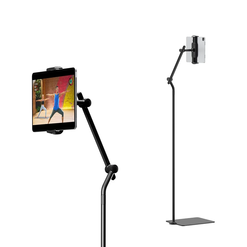 Twelve South HoverBar Tower | Multi-Angle Universal Tablet & iPad Floor Stand Holder For Apple Fitness+, Peloton/Stationary Bikes, Exercise and More (Black)