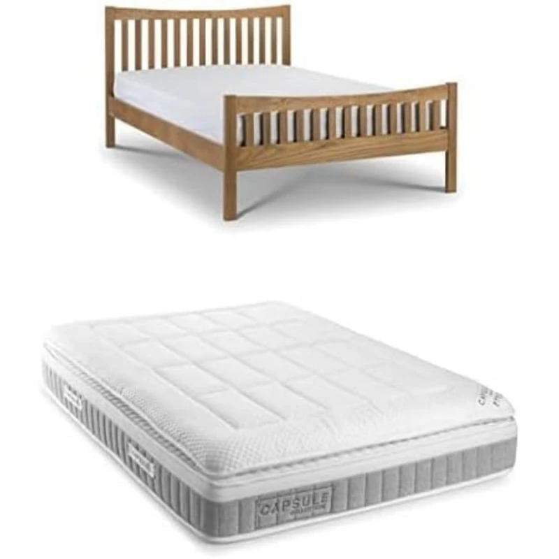Julian Bowen Set Of Bergamo Oak Bed 135Cm & Capsule 3000 Pillow Top Mattress