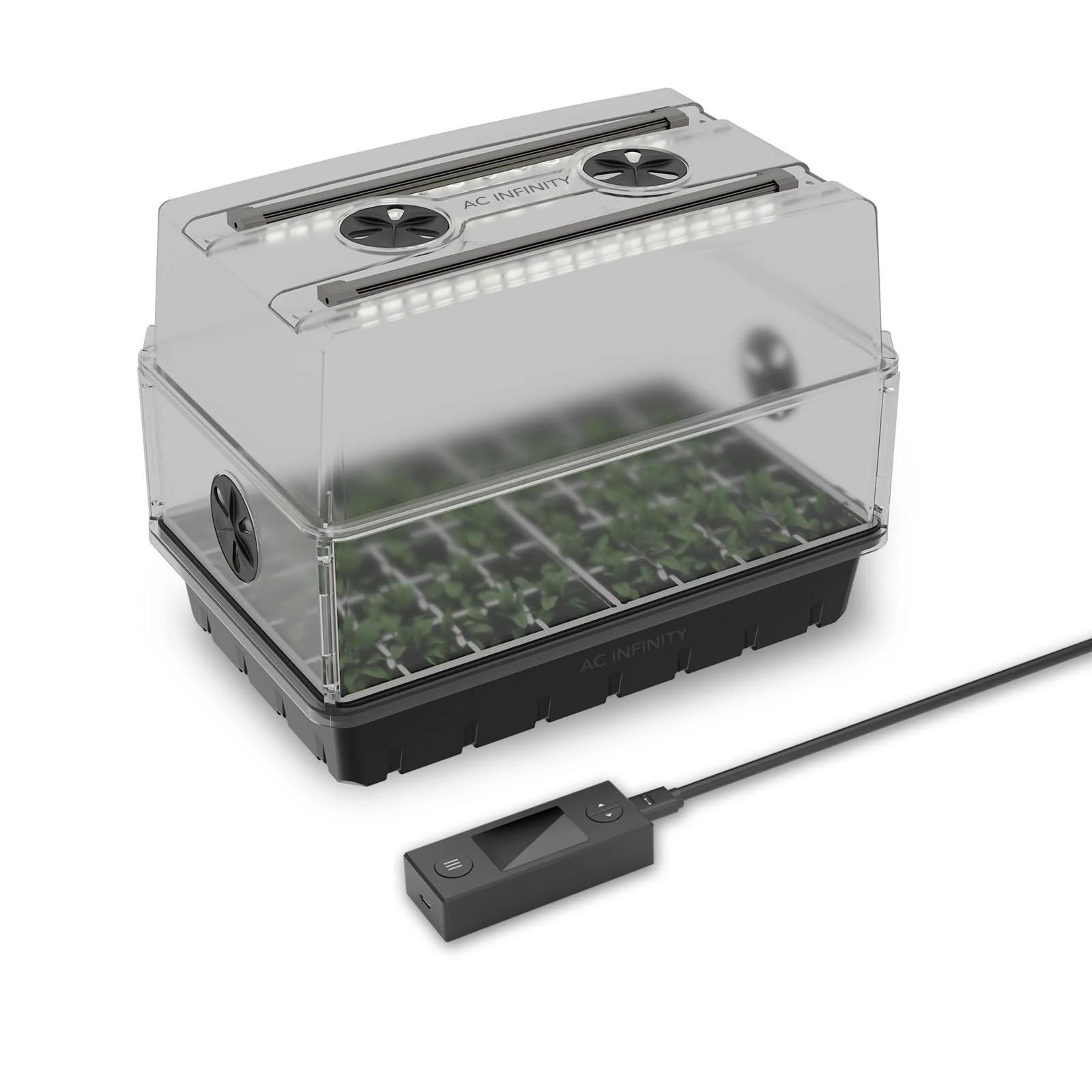 AC Infinity Heavy-Duty Humidity Dome with Full Spectrum LED Grow Light Bars, Samsung LM301H EVO Diodes, Drip Tray, 5x8 Cell Seedling Tray, 3mm Thick Dome and Vented Extension Panels, for Seed Starting