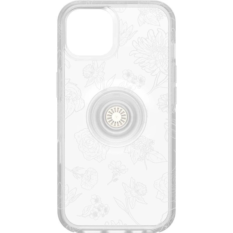 OtterBox iPhone 14 & iPhone 13 Otter + Pop Symmetry Series Clear Case - FLOWER OF MONTH (Clear), integrated PopSockets PopGrip, slim, pocket-friendly, raised edges protect camera & screen