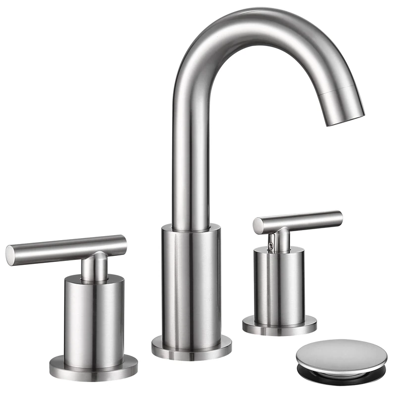 Widespread Bathroom Faucet with Sink Drain and Supply Hose, Brushed Nickel 3 Hole Faucet for Bathroom Sink, ChiLDano Satin Nickel 2 Handle Bathroom Faucet CH2183BN - Image 1