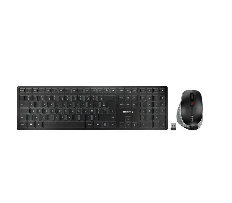 CHERRY DW 9500 SLIM, Wireless Desktop Set, French Layout (AZERTY),Bluetooth or 2.4 GHz Wireless Connection, Ergonomic Right-Handed Mouse, Black-Grey