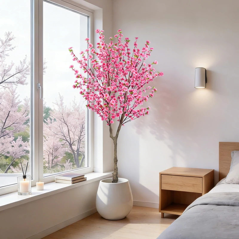 HUAESIN 6.5ft Artificial Cherry Blossom Tree with 32 Branches, Pink Silk Flowers for Home, Wedding, Party, Office Decor - Image 1