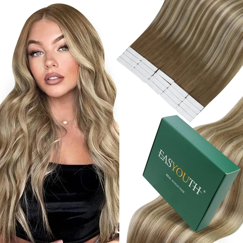 Easyouth Balayage Tape Extensions Human Hair 14 Inch Tape Hair Extensions Real Human Hair Ombre Brown to Blonde Tape in Hair Extensions Human Hair Remy Natural 40g 20Pcs