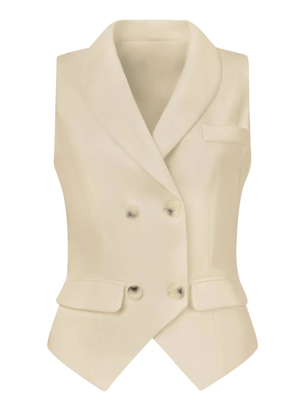 Allegra K Women's Christmas Suit Vest Double Breasted Business Lapel Dressy Waistcoat Vest Medium Beige