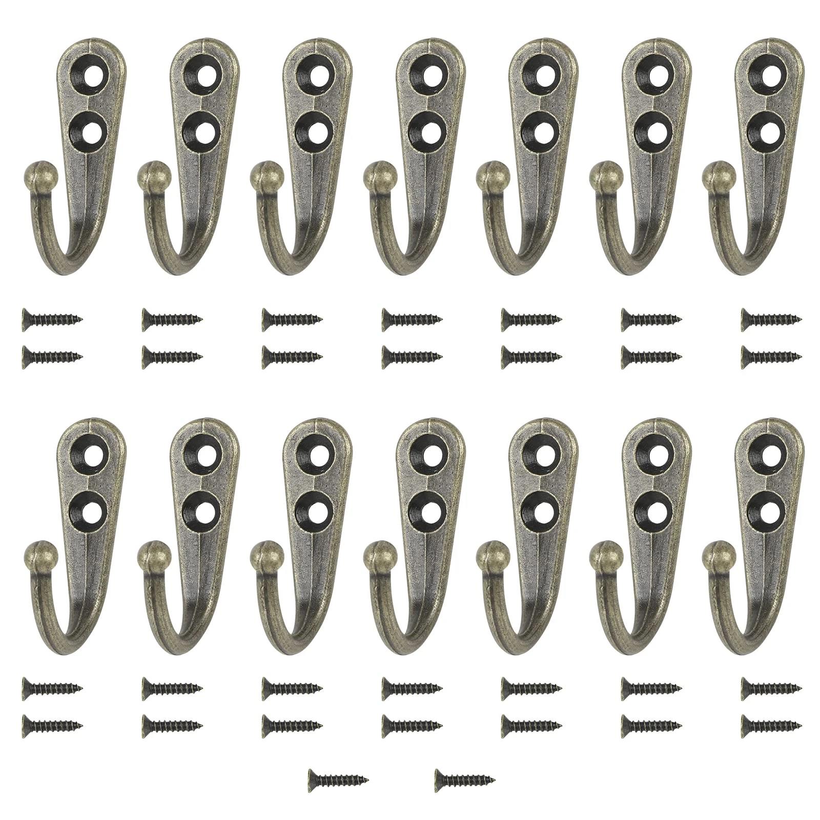 Annefly 14 PCS Wall Mounted Hooks Coat Hooks with 30 PCS Screws Retro Door Robe Hook for Hanging Towel Clothes Hat Key Cup Single Metal Hook Cloth Hanger in Bedroom Bathroom Kitchen Cupboard