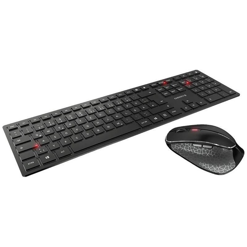 CHERRY DW 9500 SLIM, Wireless Desktop Set, German Layout (QWERTZ),Bluetooth or 2.4 GHz Wireless Connection, Ergonomic Right-Handed Mouse, Black-Grey