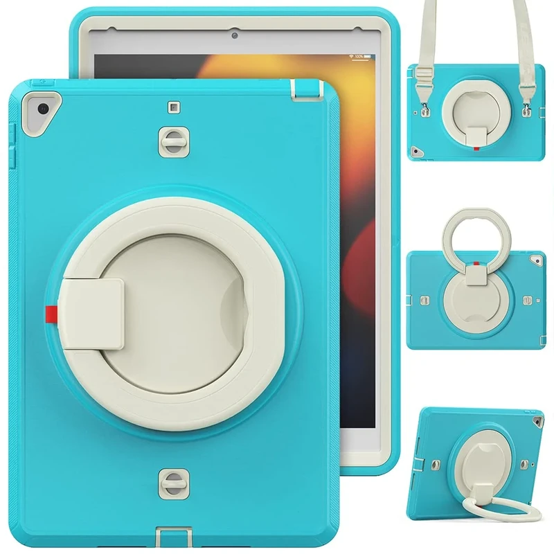 Case for iPad 9/8/7 2021/2020/2019 10.2 Inch Handheld Flat Shell Shockproof and Robust with 360° Folding Rotating Stand, Rice Pale Blue