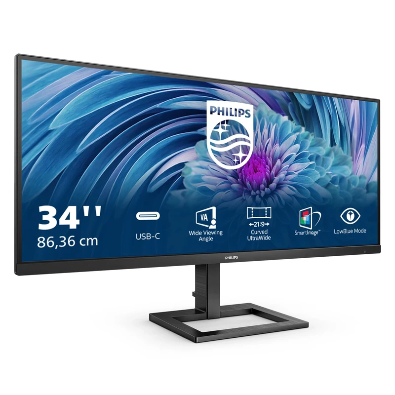 Philips 346E2Lae - 34 Inch Wqhd Monitor, 100Hz, Va, 1Ms, Usb-C Power Delivery, Amd Freesync, Multiview, Speakers, Smart Image (3440 X 1440 @ 100Hz, 300 Cd/M², Hdmi 2.0 / Dpo 1.2 / Usb-C)