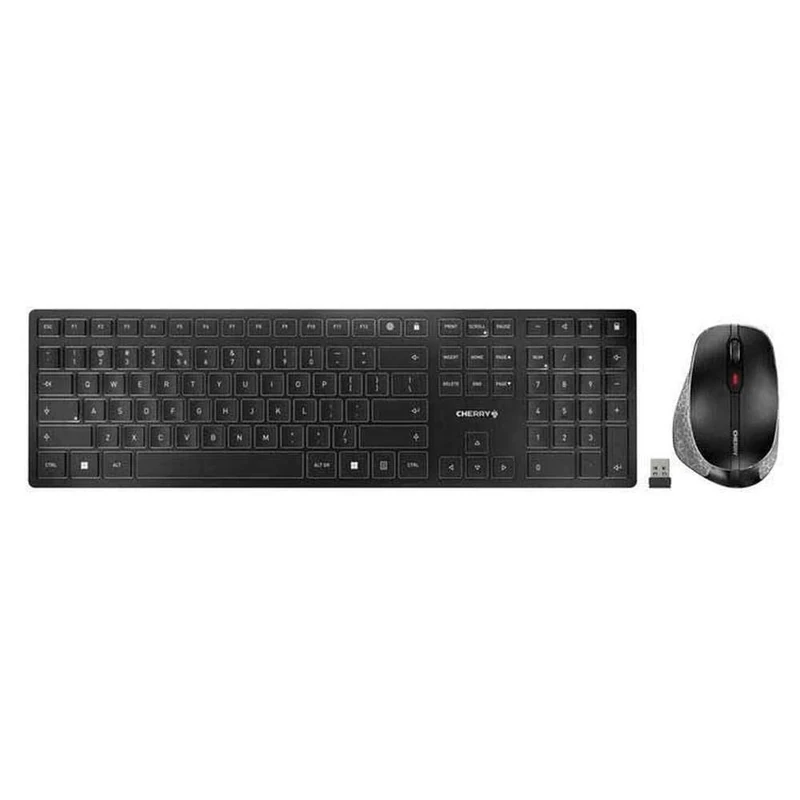 CHERRY DW 9500 SLIM, Wireless Desktop Set, EU Layout (QWERTY),Bluetooth or 2.4 GHz Wireless Connection, Ergonomic Right-Handed Mouse, Black-Grey