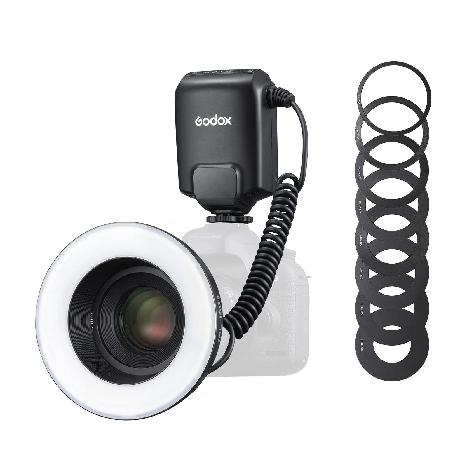 Godox ML150II Macro Ring Flash, GN12 on Camera Ring Flash Light, CCT 5800K±200K for Fuji, for Canon, for Nikon, for Sony, for Olympus Camera
