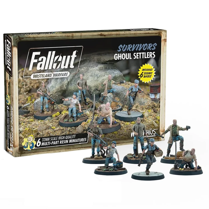 Fallout Wasteland Warfare: Survivors - Ghoul Settlers (The Slog) - 6 Unpainted Resin Miniatures, Includes Scenic Bases, 32MM Scale Figures, Tabletop Roleplaying Game Minifigures
