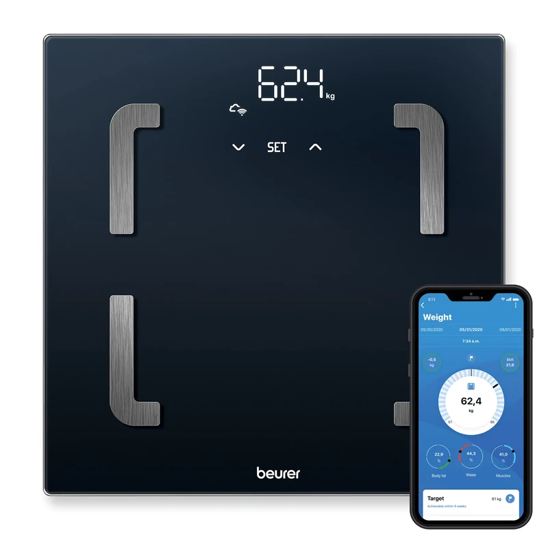 Beurer BF 880 Diagnostic Scale with WiFi and Bluetooth, Digital Body Scale with App, Body Values Determination/Analysis, Body Fat and Muscle Level Measurement