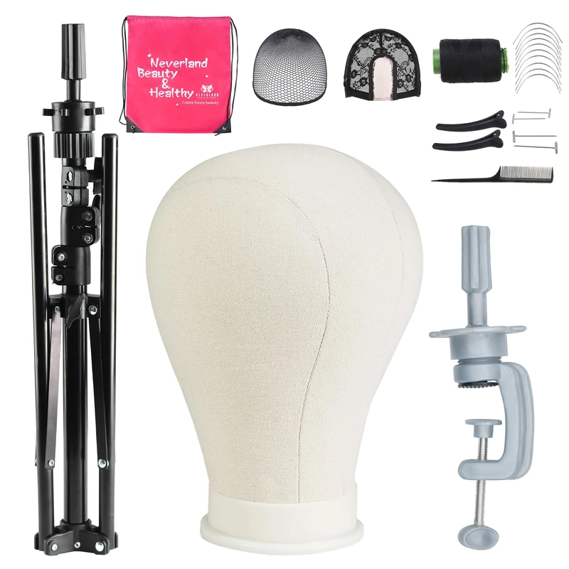 Neverland Beauty & Health 23 Inch Wig Stand Tripod with Head, Canvas Wig Head Stand with Mannequin Heads for Wigs, Manikin Set for Wigs Making Display