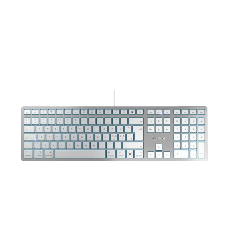 CHERRY KC 6000C FOR MAC, Wired Mac Keyboard (USB-C Connection), Pan Nordic Layout (QWERTY), Whisper-Quiet Keys, Flat Design, Silver/White