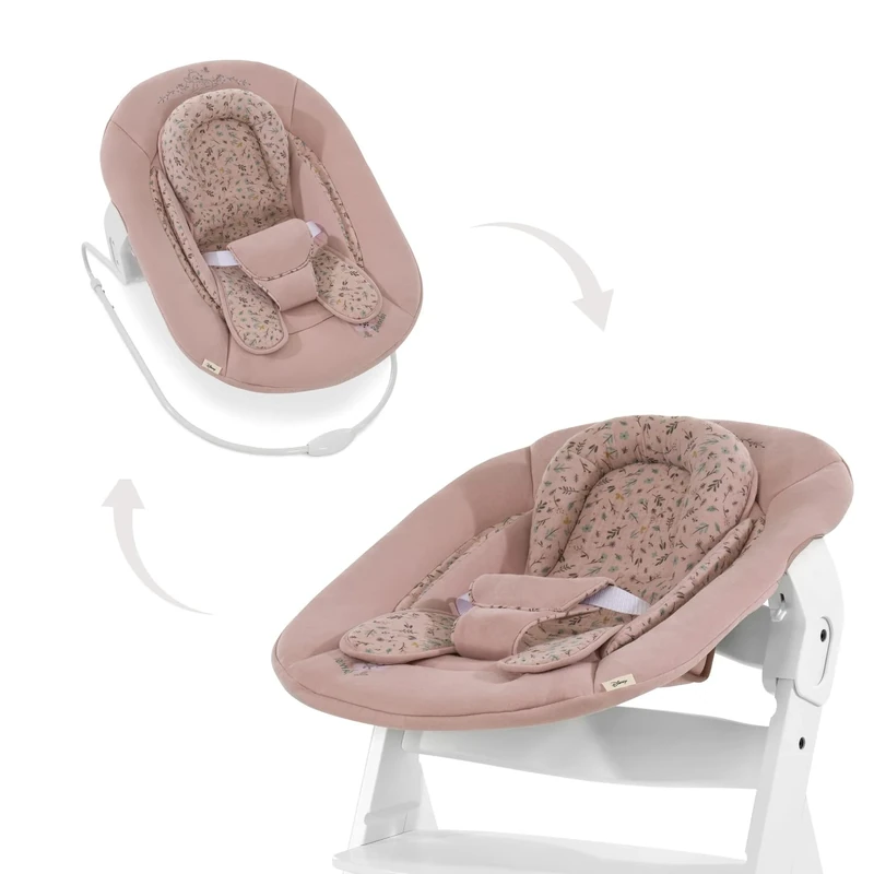 hauck Alpha Bouncer 2in1, Disney Bambi Rose - Baby Seat for Alpha+ Wooden Highchair with Bouncing Frame, 3-Point Hip Harness & Seat Reducer, from Birth up to 9 kg