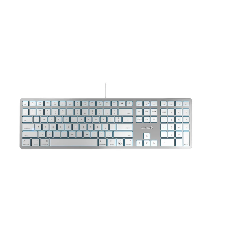 CHERRY KC 6000C FOR MAC, wired Mac keyboard (USB-C connection), US layout (QWERTY), whisper-quiet keys, compact & flat design, silver/white