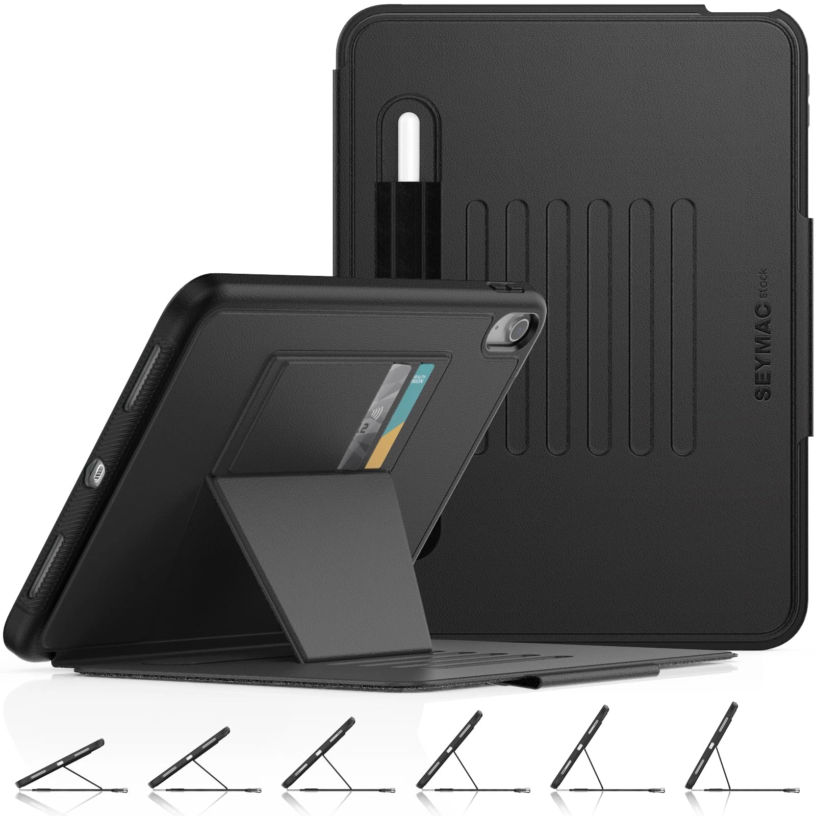 SEYMAC stock for iPad A16 11th Generation Case 11 inch 2025/ iPad 10th Generation Case 10.9 inch 2022, Slim Auto Sleep/Wake Shockproof Cover with Magnetic Stand, Pencil Holder & Card Slots, Black