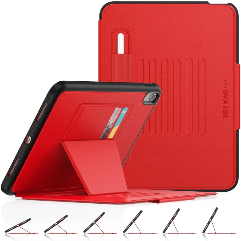 SEYMAC stock for iPad A16 11th Generation Case 11 inch 2025/ iPad 10th Generation Case 10.9 inch 2022, Slim Auto Sleep/Wake Shockproof Cover with Magnetic Stand, Pencil Holder & Card Slots, Red
